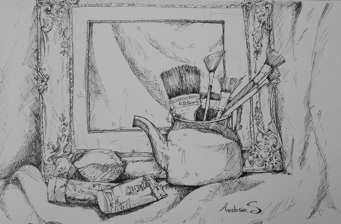 Art Studio PALETTE. Anastasiia Sergeyenko Picture.  Ink Still Life Still Life 