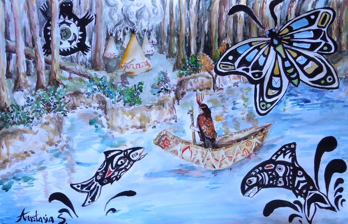 Art Studio PALETTE. Anastasiia Sergeyenko Picture.  Tempera Inspired by Indian Art 