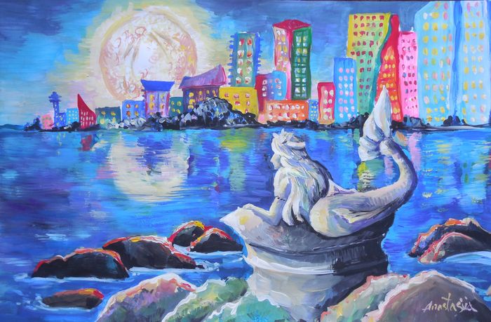 Art Studio PALETTE. Anastasiia Sergeyenko Picture.  Tempera Fantasy Mermaid 