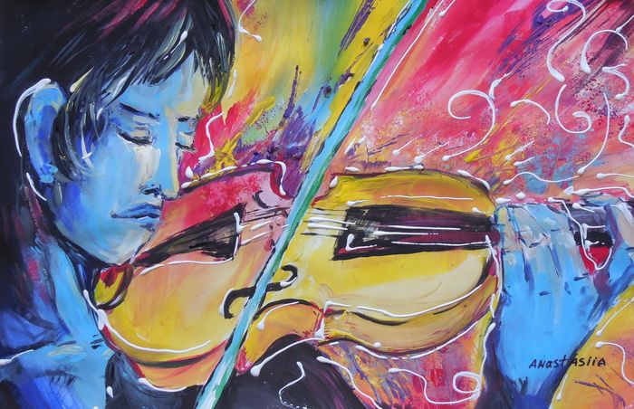 Art Studio PALETTE. Anastasiia Sergeyenko Picture.  Tempera Still Life Music 