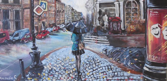 Art Studio PALETTE. Anastasiia Sergeyenko Picture.  Acrylic Landscape Cityscape В городе Н