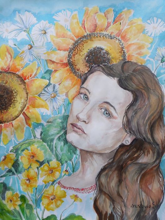 Art Studio PALETTE. Anastasiia Sergeyenko Picture.  Watercolour People Selfportrait 