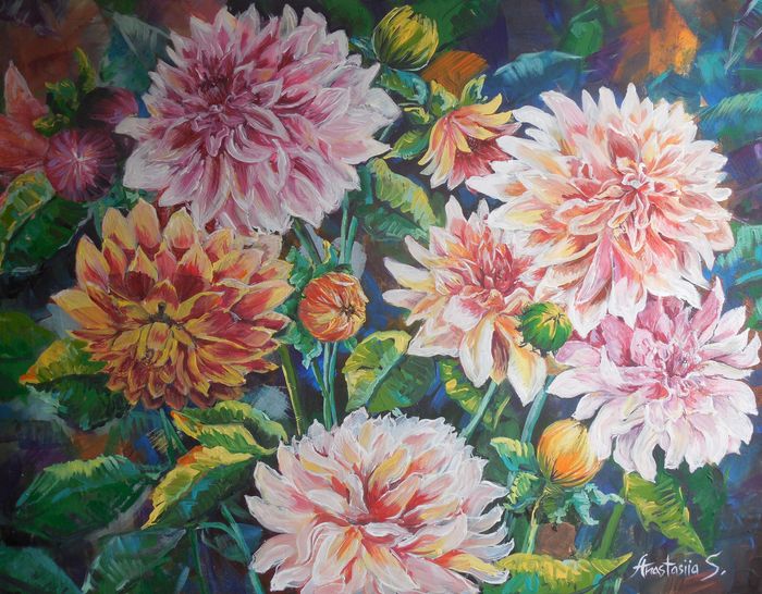 Art Studio PALETTE. Anastasiia Sergeyenko Picture. Canvas Acrylic Plants Flowers 
