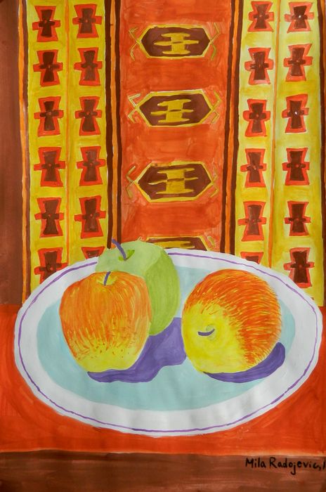 Art Studio PALETTE. Mila Radojevic Picture.  Tempera Still Life Fruits & Vegi 