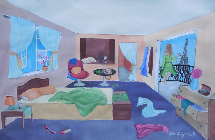 Art Studio PALETTE. Mila Radojevic Picture.  Tempera Design Interior 