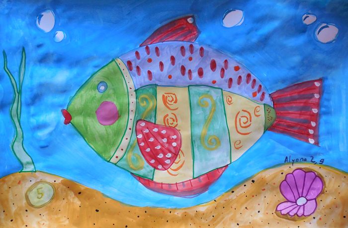 Art Studio PALETTE. Alyona Glazyrina Picture.  Marker, Tempera Animals Fish 
