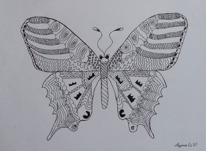 Art Studio PALETTE. Alyona Glazyrina Picture.  Ink Animals Butterfly 