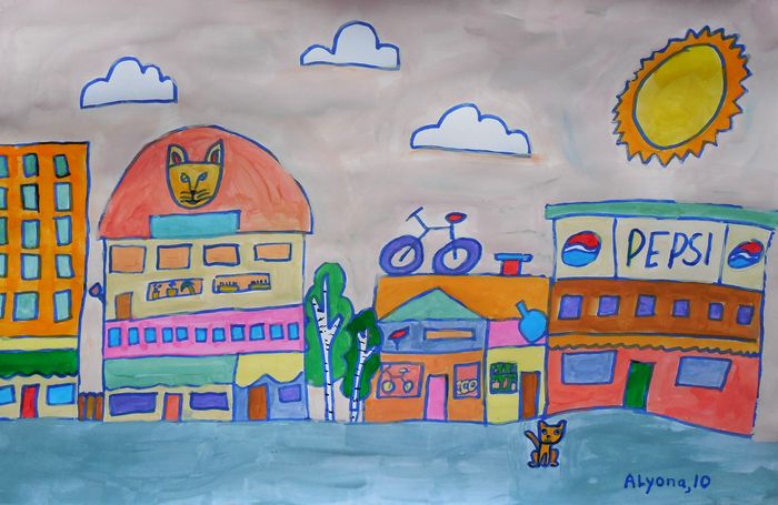 Art Studio PALETTE. Alyona Glazyrina Picture.  Marker, Tempera Landscape Cityscape 