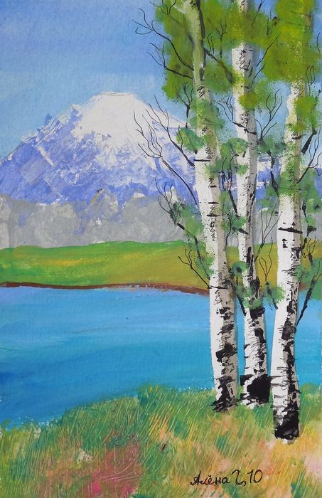 Art Studio PALETTE. Alyona Glazyrina Picture.  Tempera Landscape Trees 