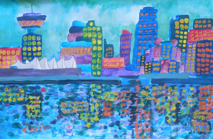 Art Studio PALETTE. Alyona Glazyrina Picture.  Tempera Landscape Vancouver BC 