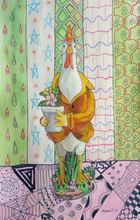 Art Studio PALETTE. Alyona Glazyrina Picture.  Marker, Tempera Dec. Art Birds 