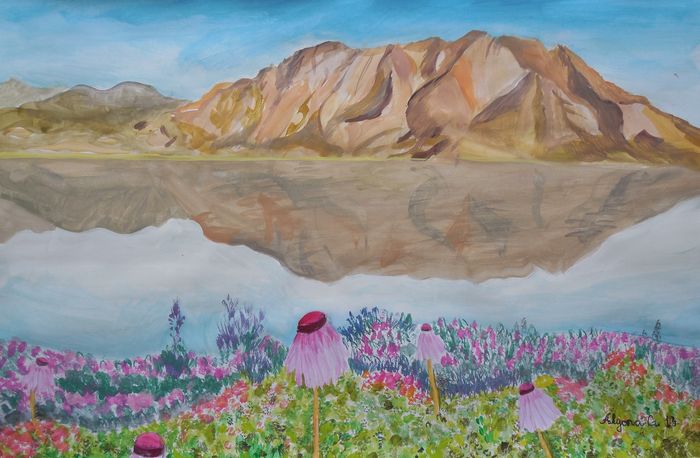 Art Studio PALETTE. Alyona Glazyrina Picture.  Tempera Landscape Nature 