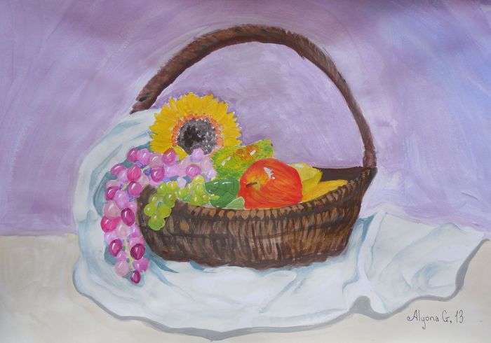 Art Studio PALETTE. Alyona Glazyrina Picture.  Tempera Still Life Fruits & Vegi 