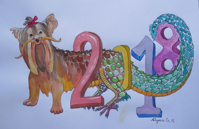 Art Studio PALETTE. Alyona Glazyrina Picture.  Marker, Tempera Holidays New Year 