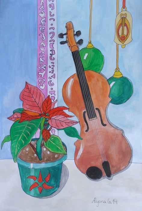 Art Studio PALETTE. Alyona Glazyrina Picture.  Tempera Still Life Music 