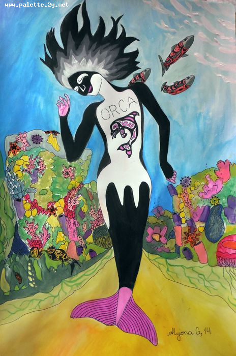 Art Studio PALETTE. Alyona Glazyrina Picture.  Marker, Tempera Fantasy Mermaid 