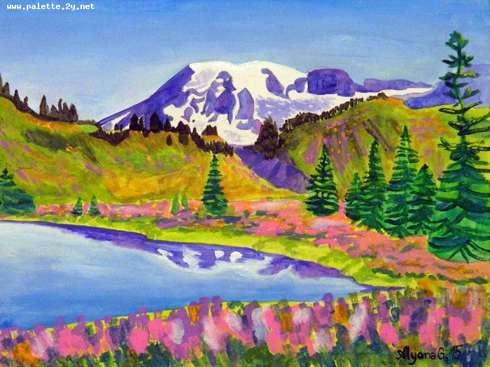 Art Studio PALETTE. Alyona Glazyrina Picture.  Tempera Landscape Nature 