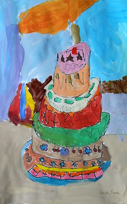 Art Studio PALETTE. Nadegda Nivinskaia Picture.  Marker, Tempera Fantasy Cakes 