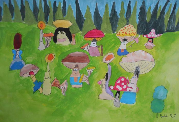 Art Studio PALETTE. Nadegda Nivinskaia Picture.  Marker, Tempera Plants Mushrooms 