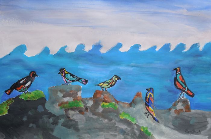 Art Studio PALETTE. Nadegda Nivinskaia Picture.  Tempera Animals Birds 