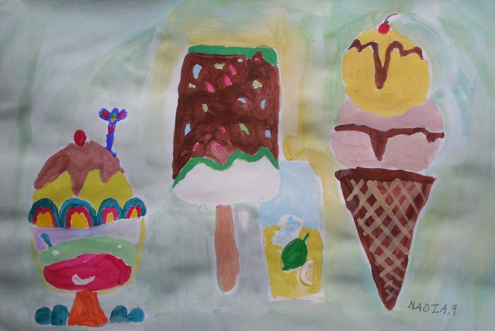 Art Studio PALETTE. Nadegda Nivinskaia Picture.  Tempera Design Ice Cream 
