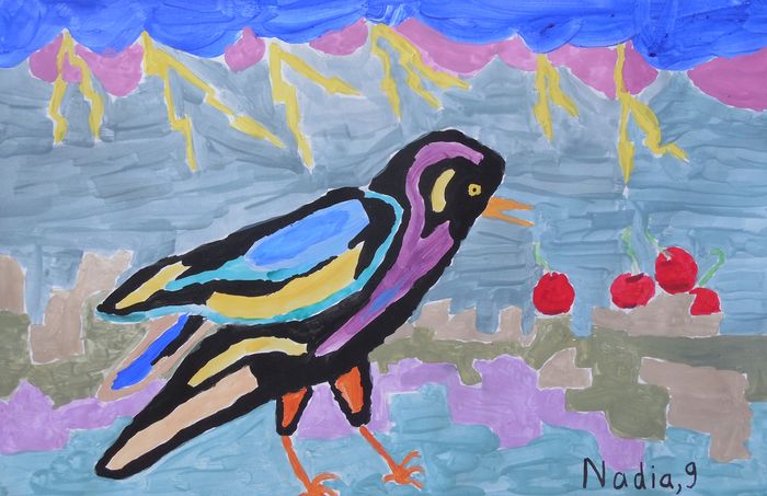 Art Studio PALETTE. Nadegda Nivinskaia Picture.  Tempera Animals Birds 