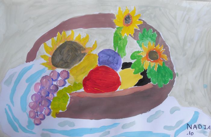 Art Studio PALETTE. Nadegda Nivinskaia Picture.  Tempera Still Life Fruits & Vegi 