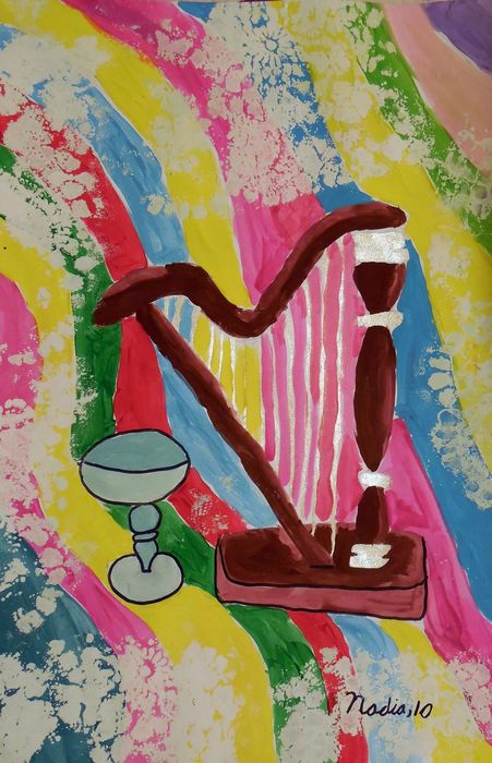 Art Studio PALETTE. Nadegda Nivinskaia Picture.  Tempera Still Life Music 