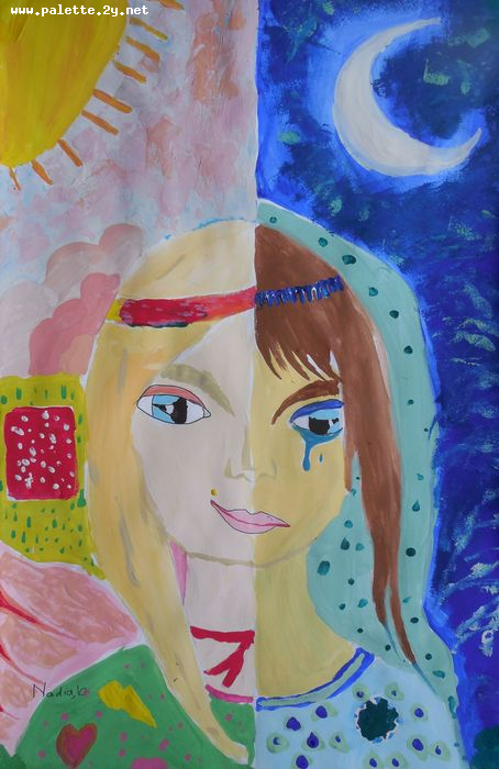 Art Studio PALETTE. Nadegda Nivinskaia Picture.  Tempera People Portrait 