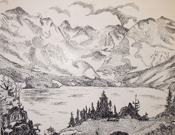 Art Studio PALETTE. Luba Karamisheva Picture.  Ink Landscape Nature 