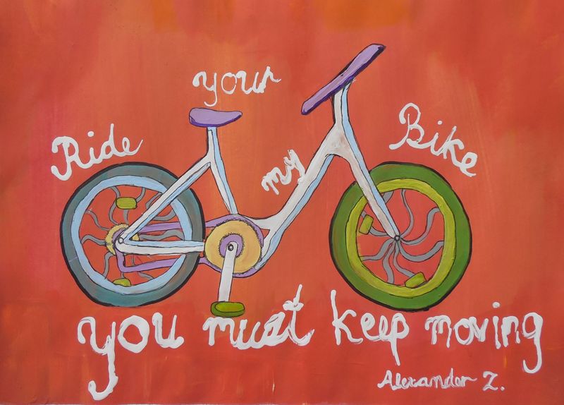 Art Studio PALETTE. Alexander Zajaczkowski Picture.  Acrylic Design Bicycle 