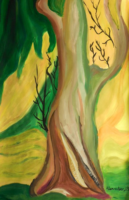 Art Studio PALETTE. Alexander Zajaczkowski Picture.  Tempera Landscape Trees 