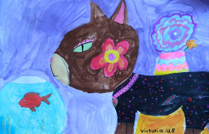 Art Studio PALETTE. Victoria Ustyugova Picture.  Tempera Animals Cats 