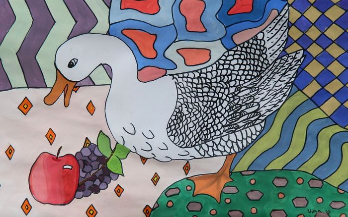 Art Studio PALETTE. Nina Lazarevic Picture.  Marker, Tempera Animals Birds 