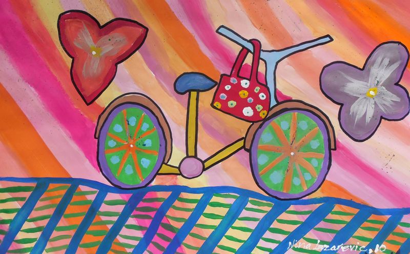 Art Studio PALETTE. Nina Lazarevic Picture.  Marker, Tempera Design Bicycle 