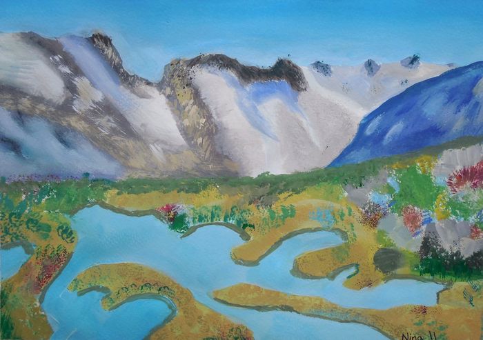 Art Studio PALETTE. Nina Lazarevic Picture.  Tempera Landscape Nature 