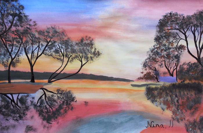 Art Studio PALETTE. Nina Lazarevic Picture.  Tempera Landscape Nature 