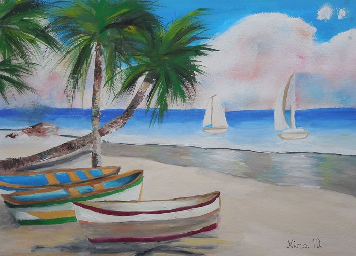 Art Studio PALETTE. Nina Lazarevic Picture.  Acrylic Landscape Seascape 