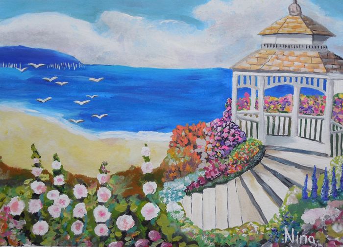 Art Studio PALETTE. Nina Lazarevic Picture.  Tempera Landscape Seascape 