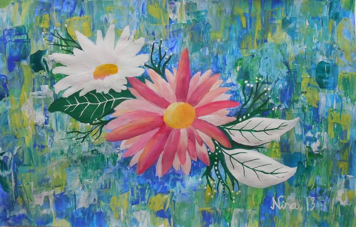 Art Studio PALETTE. Nina Lazarevic Picture.  Tempera Plants Flowers 