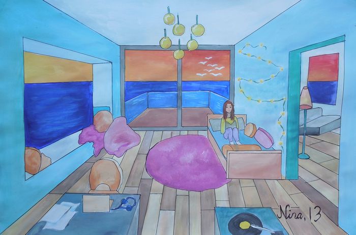 Art Studio PALETTE. Nina Lazarevic Picture.  Watercolour, Ink Design Interior 