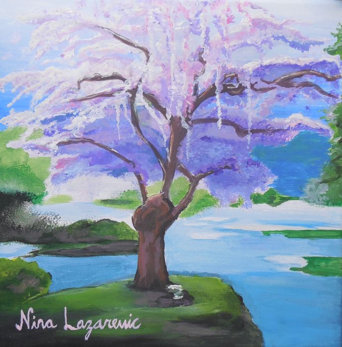 Art Studio PALETTE. Nina Lazarevic Picture. Canvas Acrylic Landscape Spring 