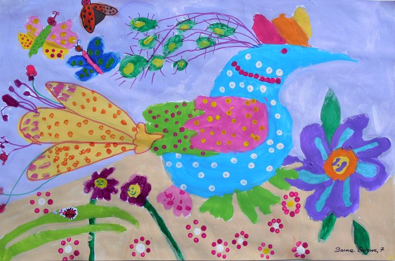 Art Studio PALETTE. Dasha Barin Picture.  Marker, Tempera Dec. Art Birds 