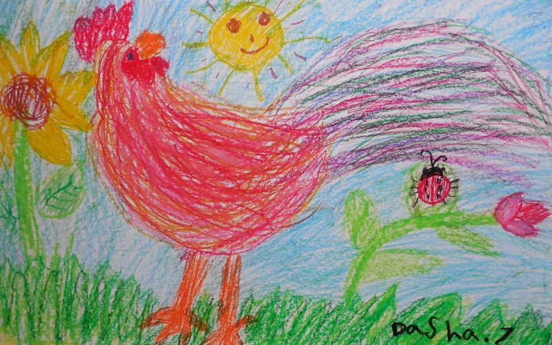 Art Studio PALETTE. Dasha Barin Picture.  Oil Pastel Animals Birds 