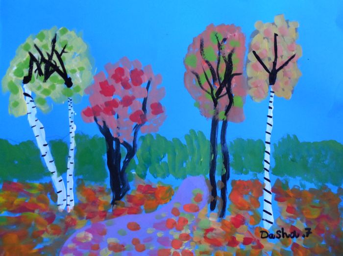 Art Studio PALETTE. Dasha Barin Picture.  Tempera Landscape Fall 