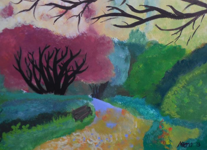 Art Studio PALETTE. Milena Markovich Picture.  Tempera Landscape Nature 