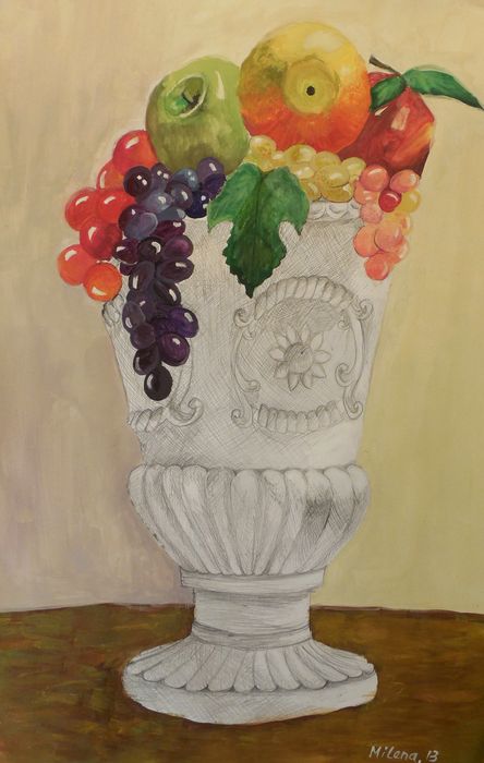 Art Studio PALETTE. Milena Markovich Picture.  Mixed Media Still Life Fruits & Vegi 