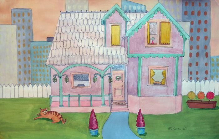 Art Studio PALETTE. Milena Markovich Picture.   Landscape Houses 