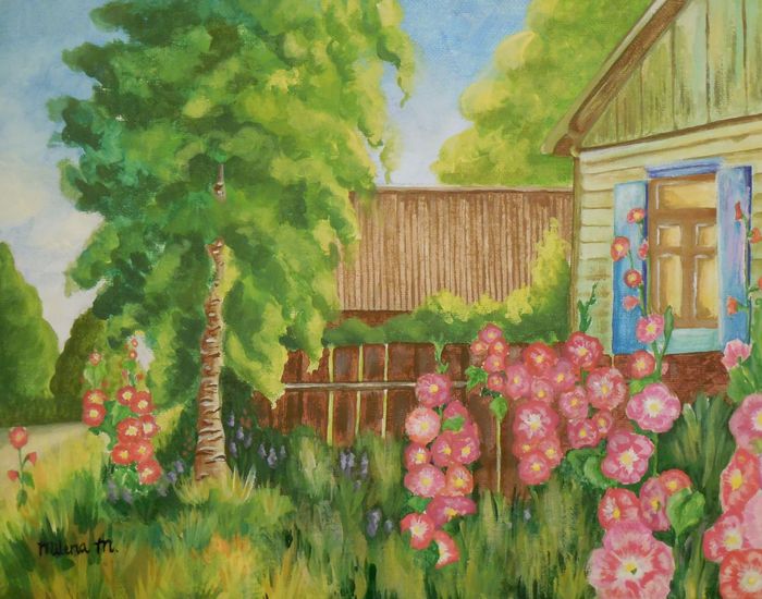 Art Studio PALETTE. Milena Markovich Picture. Canvas Acrylic Landscape Houses 