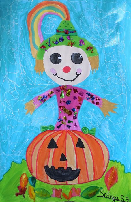 Art Studio PALETTE. Sofiya Spolitak Picture.  Marker, Tempera Holidays Halloween Огородное Чучело